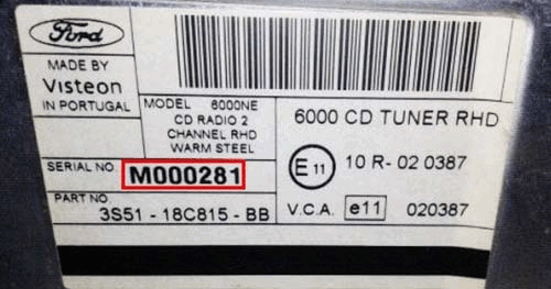 3. How Do I Find My Ford KA Radio Label Example Radio's Serial Number? 