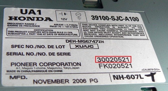 3. How Do I Find My Honda Accord Radio serial number on the label Radio's Serial Number? 