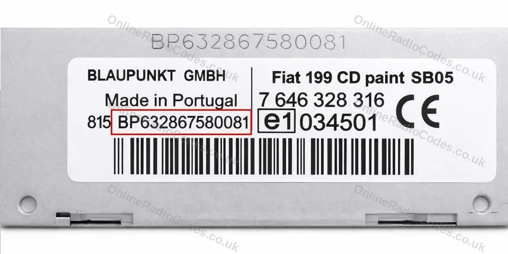 Blaupunkt unit label (BP serial)