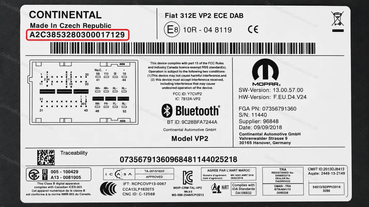 Continental unit. Find the A2C serial