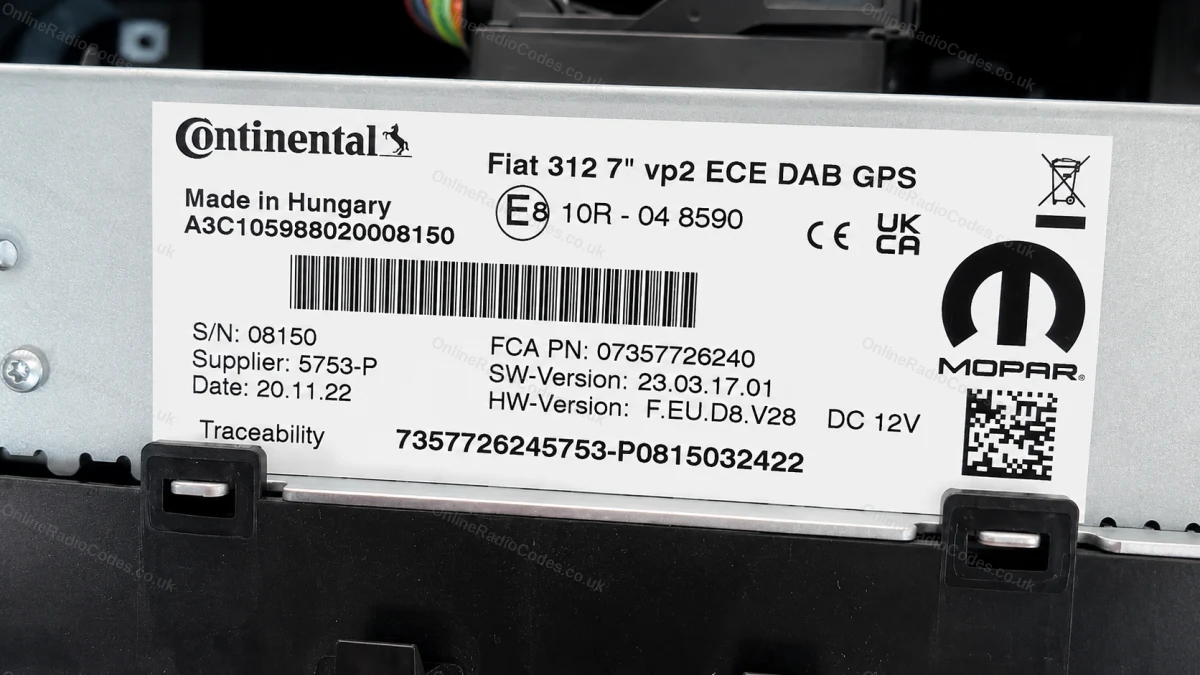 Continental unit. Find the A2C serial