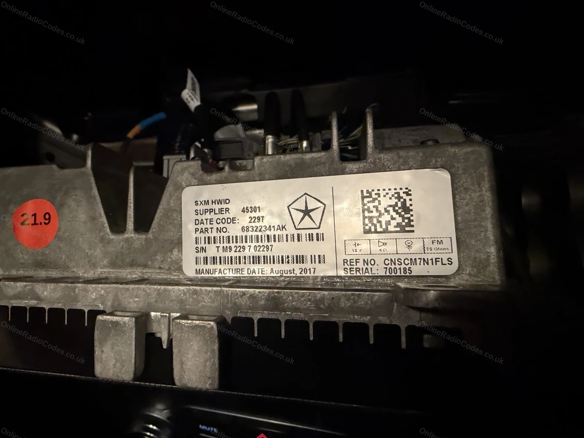Chrysler TM9 series — serial number label
