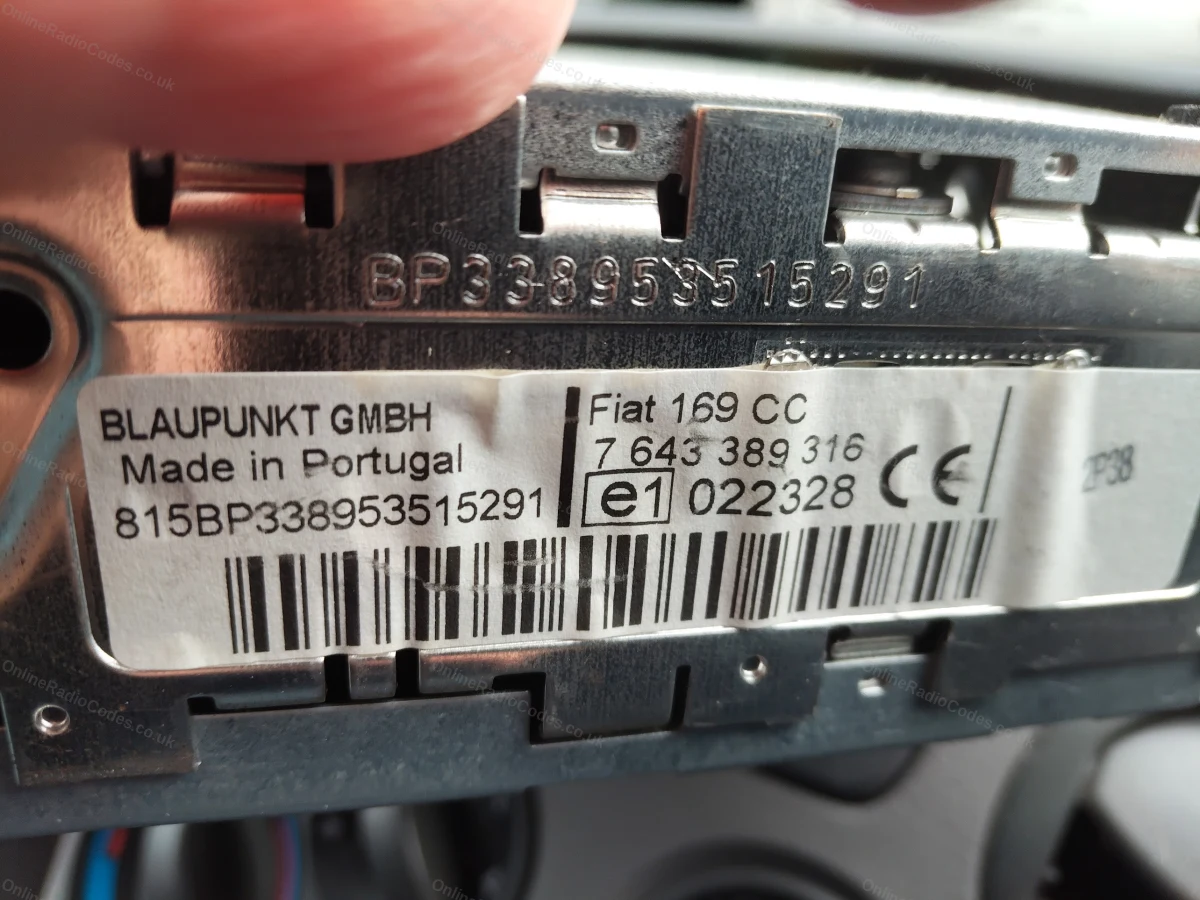 Fiat Blaupunkt BP series serial number label