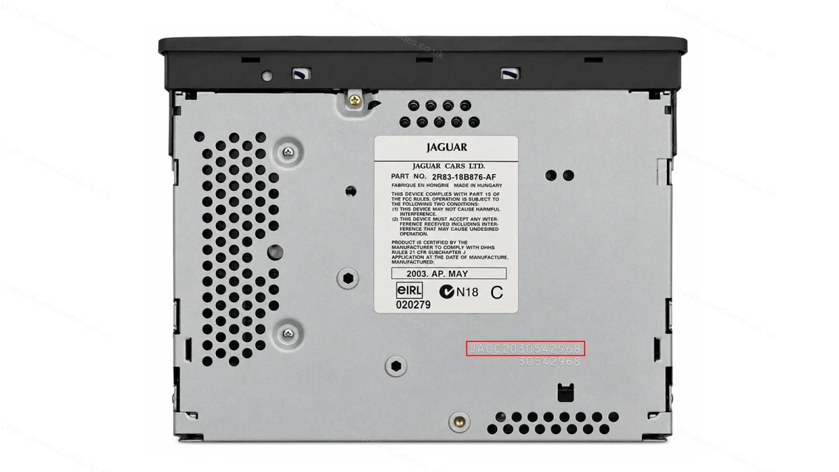 Jaguar JAC serial number label