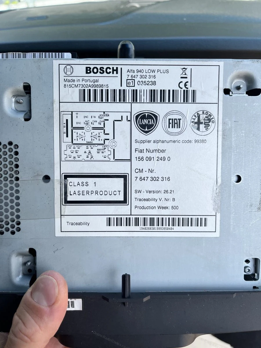 Radio label with the part and serial details