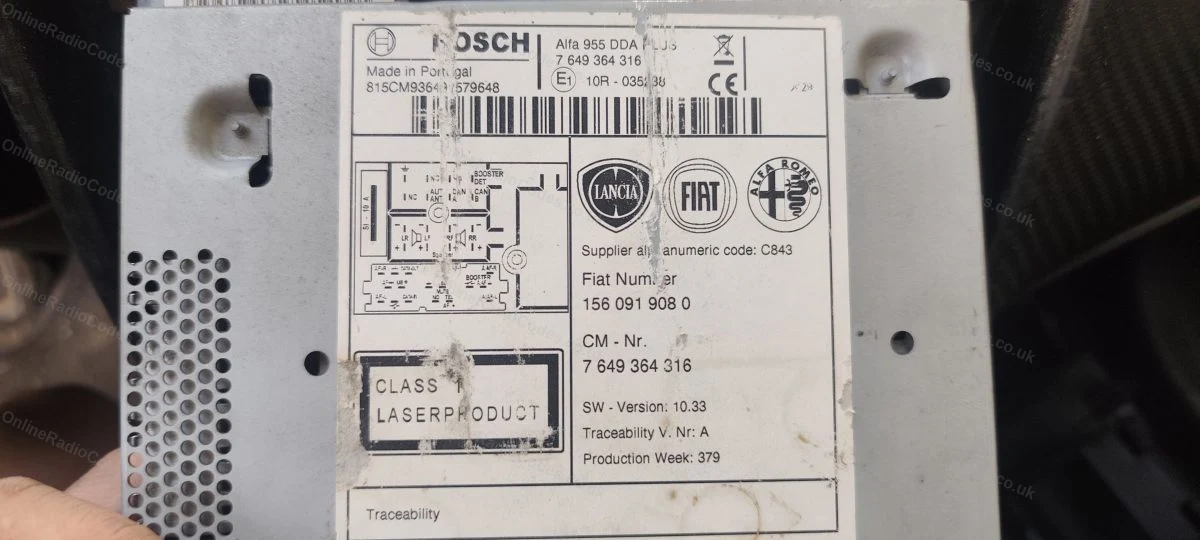 Label on the casing of a Bosch-built unit