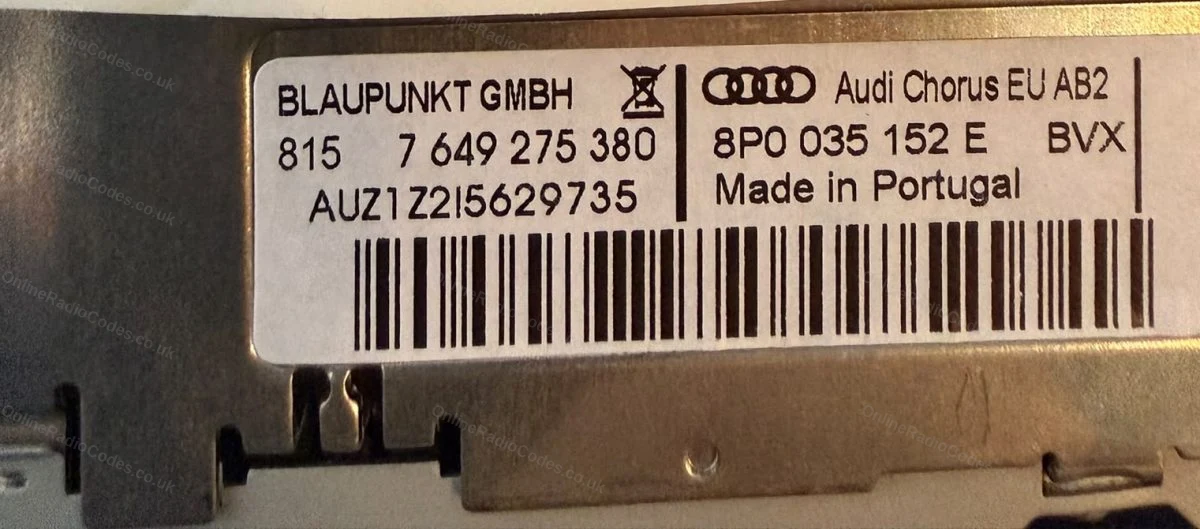 Blaupunkt label on an Audi Chorus with the AUZ serial