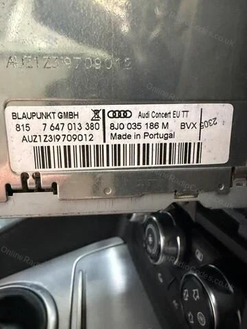 Serial label on an Audi Concert unit