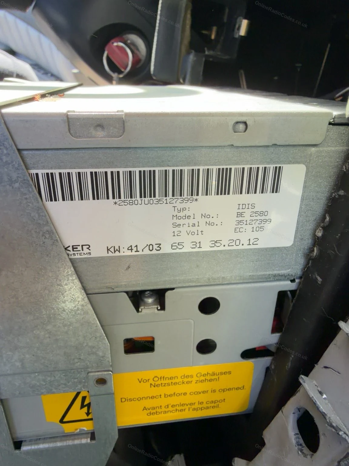 Becker label showing the model and serial number