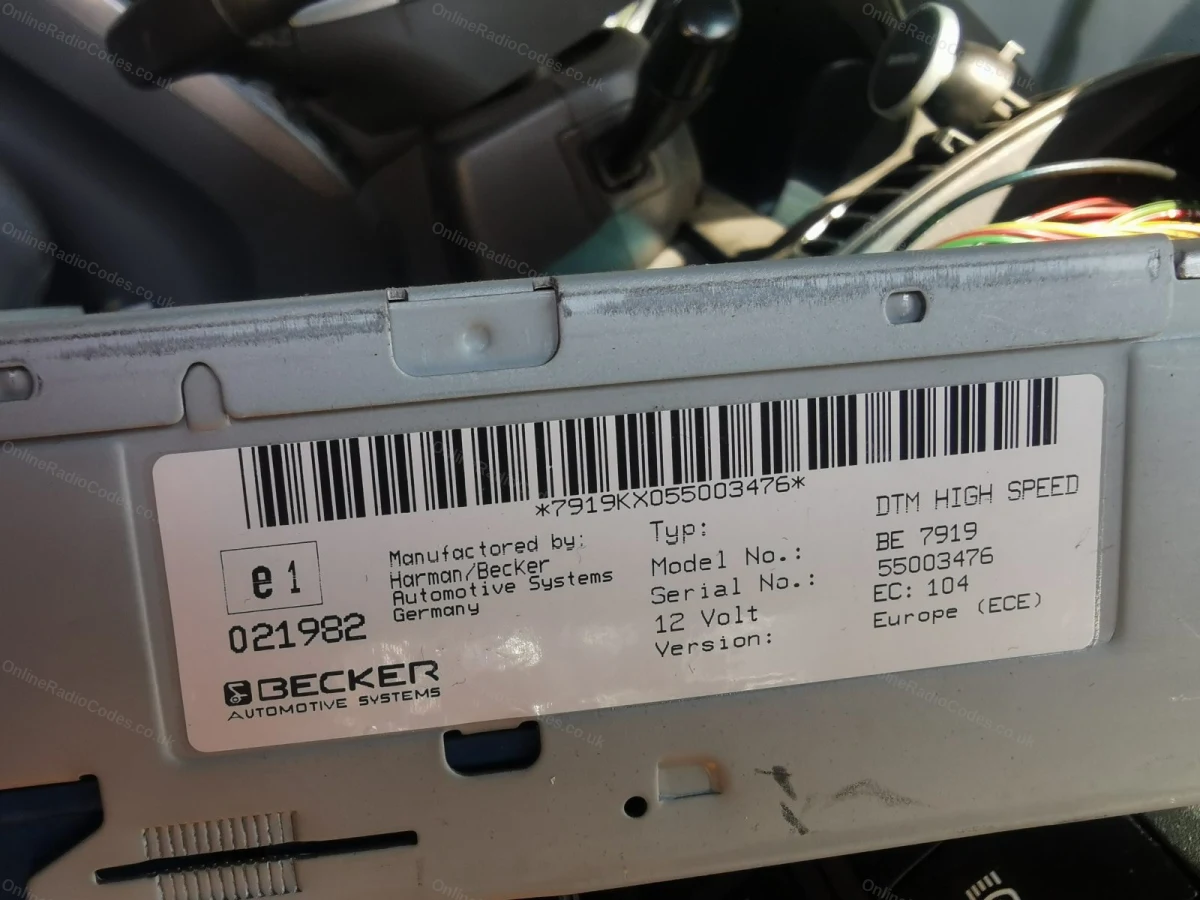 Becker label with the BE model and serial number