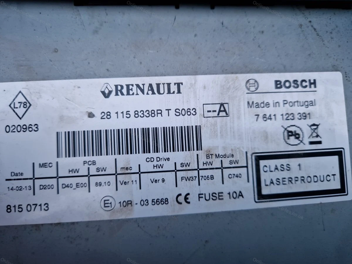 Bosch barcode label on the side of the unit