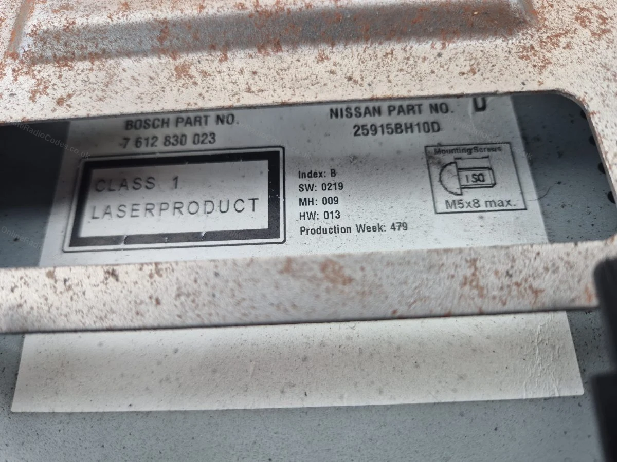 Bosch and vehicle part numbers printed on the radio casing