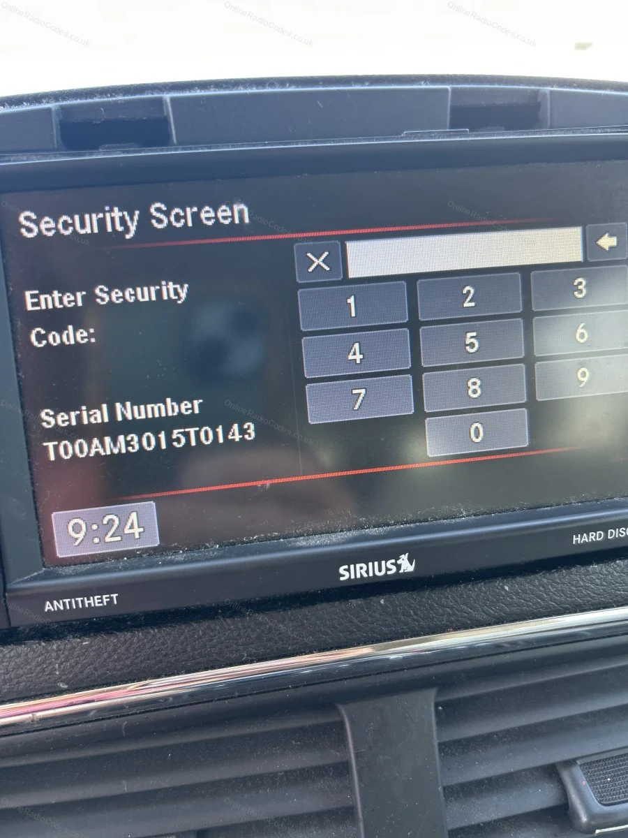 Security screen showing the radio's serial number