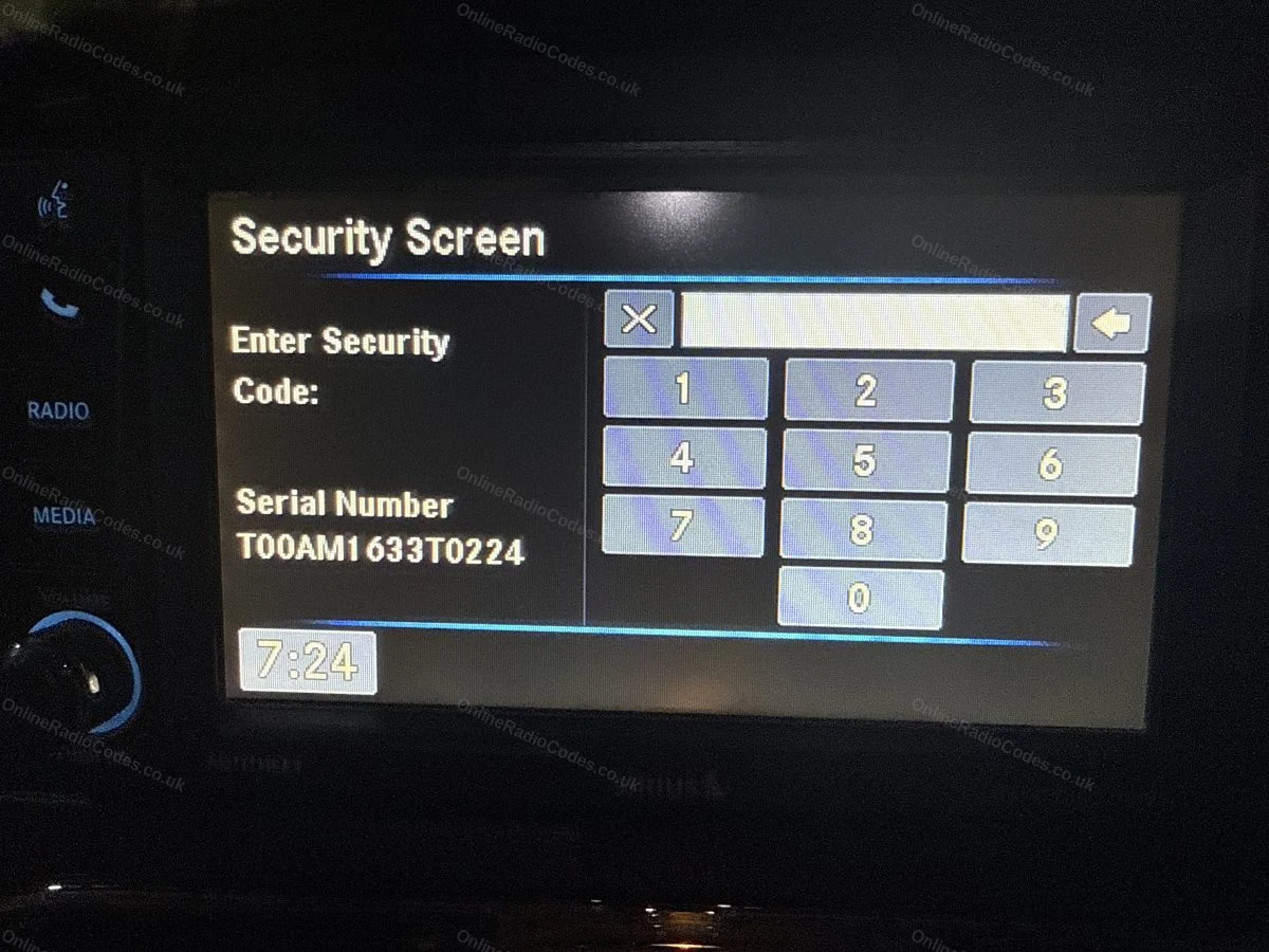 Serial number displayed on the radio's security screen