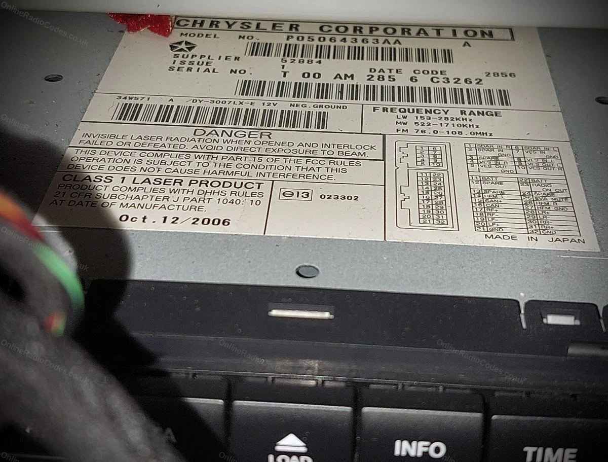 Chrysler label with the T-series serial on the unit casing