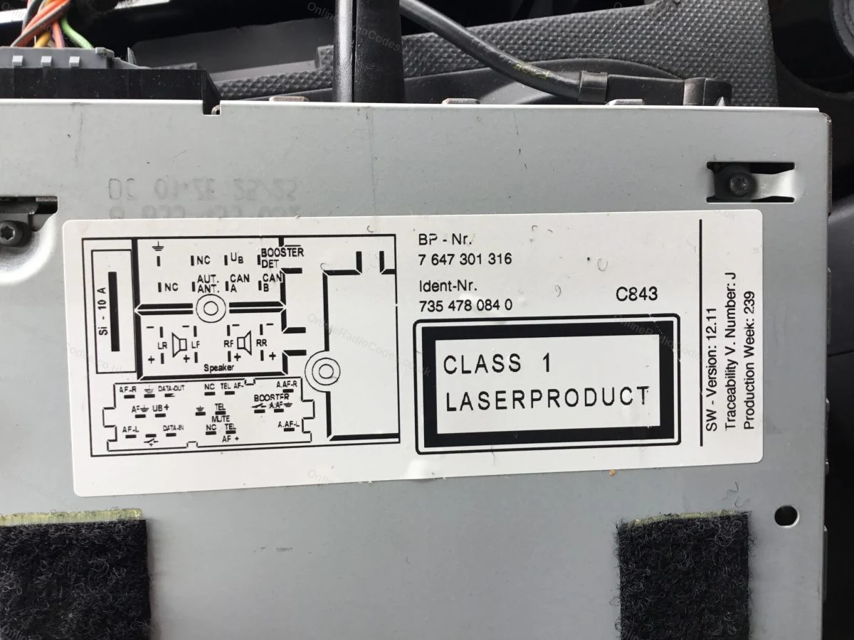 Manufacturer label on the radio casing