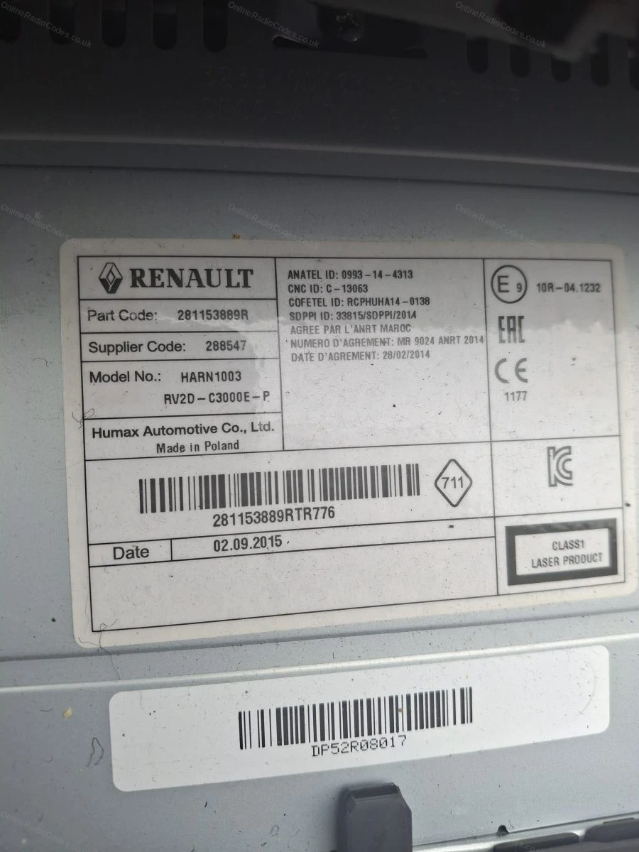 Barcode label on the back of the radio