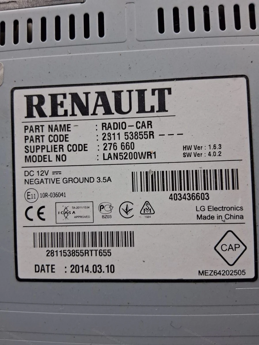 Part number label on the removed radio
