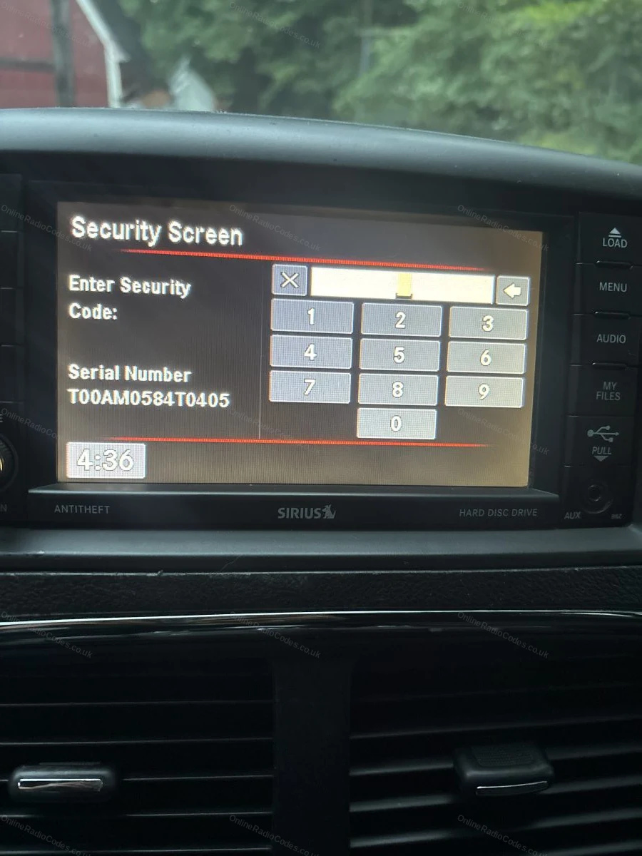 Serial number shown on the security screen