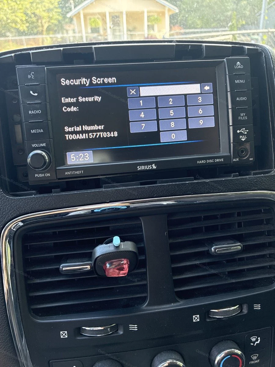 Security screen displaying the radio serial