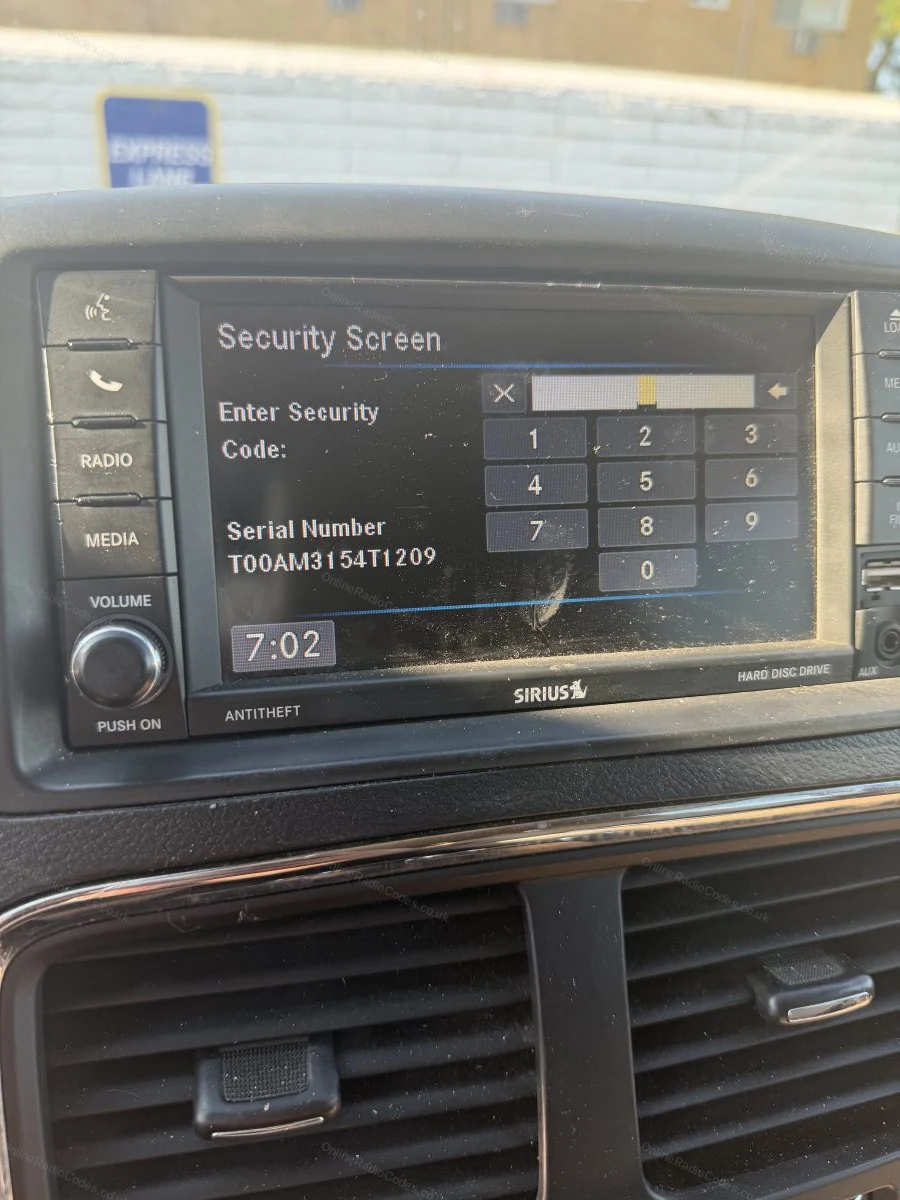 Serial number on the radio's anti-theft screen