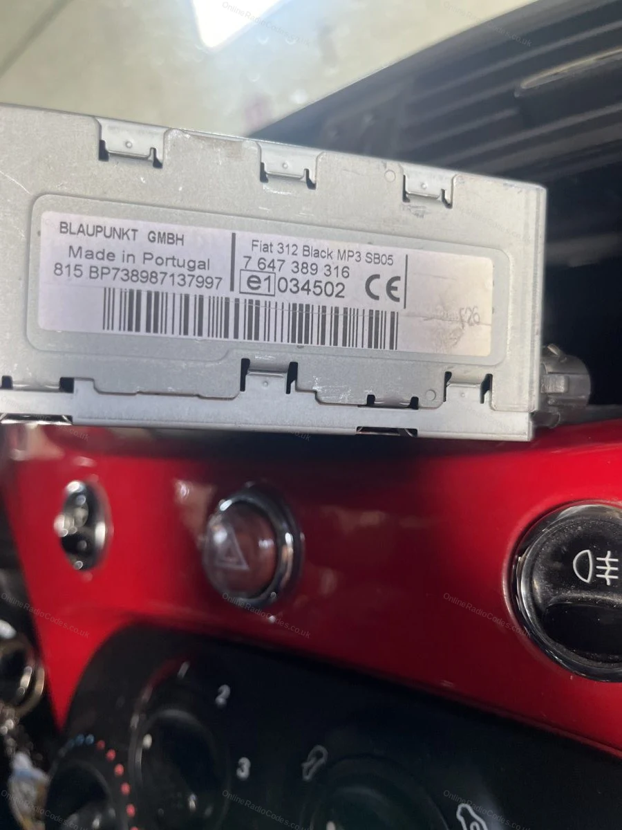 Label on a Blaupunkt-built Fiat unit