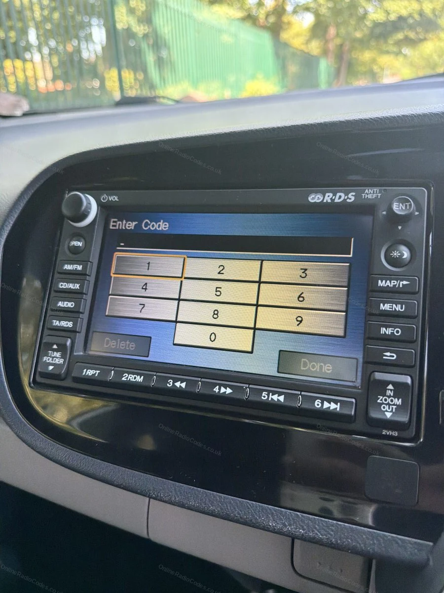 Code entry keypad on a Honda navigation screen