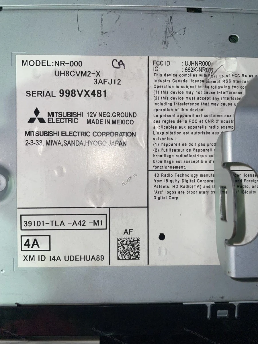 Model and serial label on a Honda unit casing
