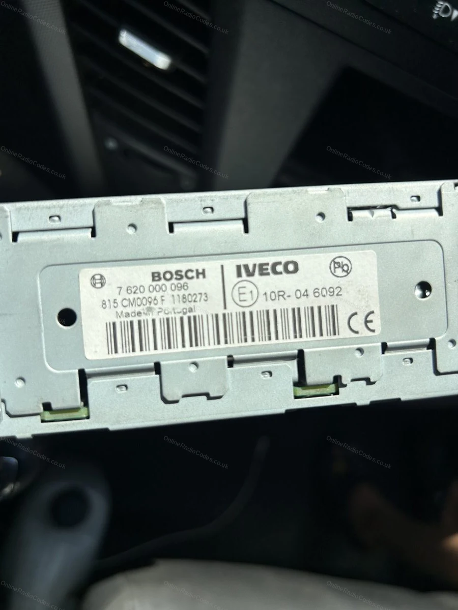 Bosch label on the casing of an Iveco radio