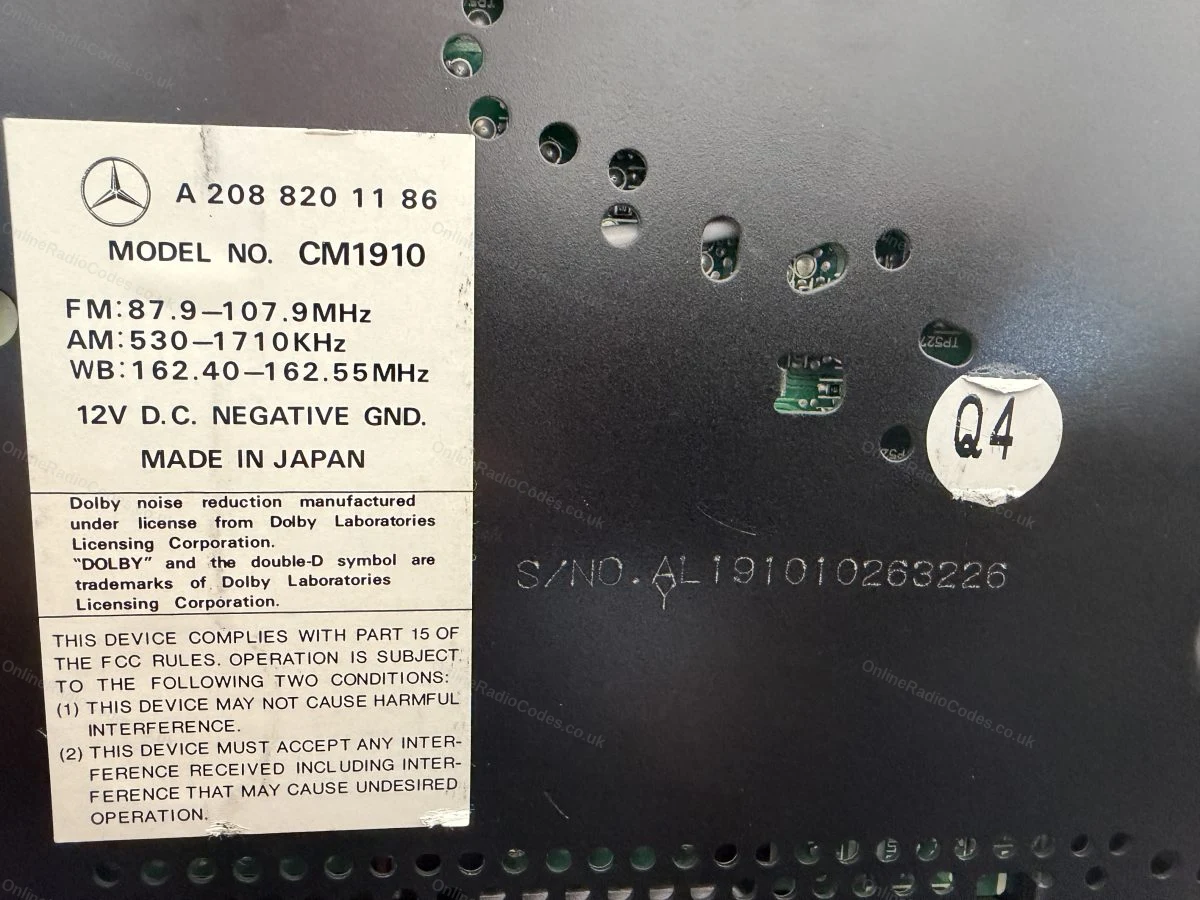 Model label and stamped serial number on a Mercedes unit