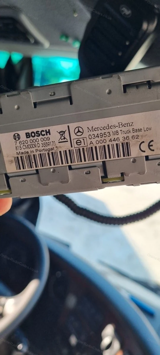 Mercedes label with part numbers on the side of the unit
