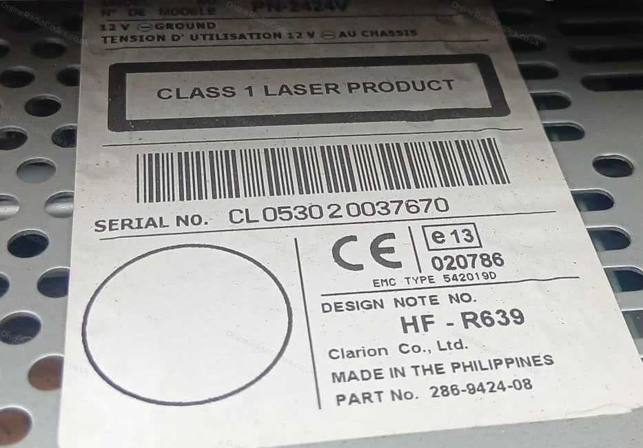Serial number label on a Nissan CD player casing