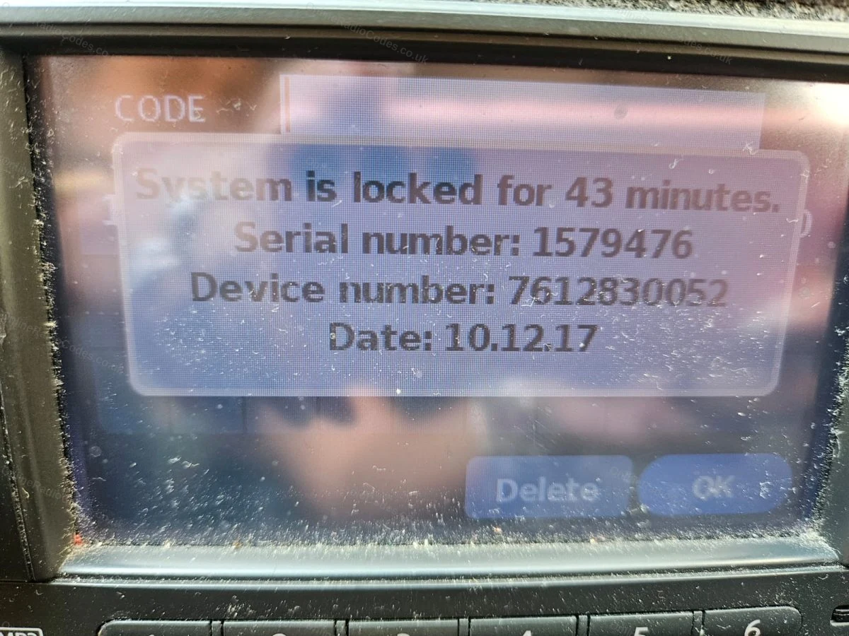 Nissan Connect lock screen with the serial and device numbers