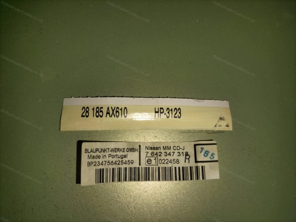 Blaupunkt part and serial labels from a Nissan unit