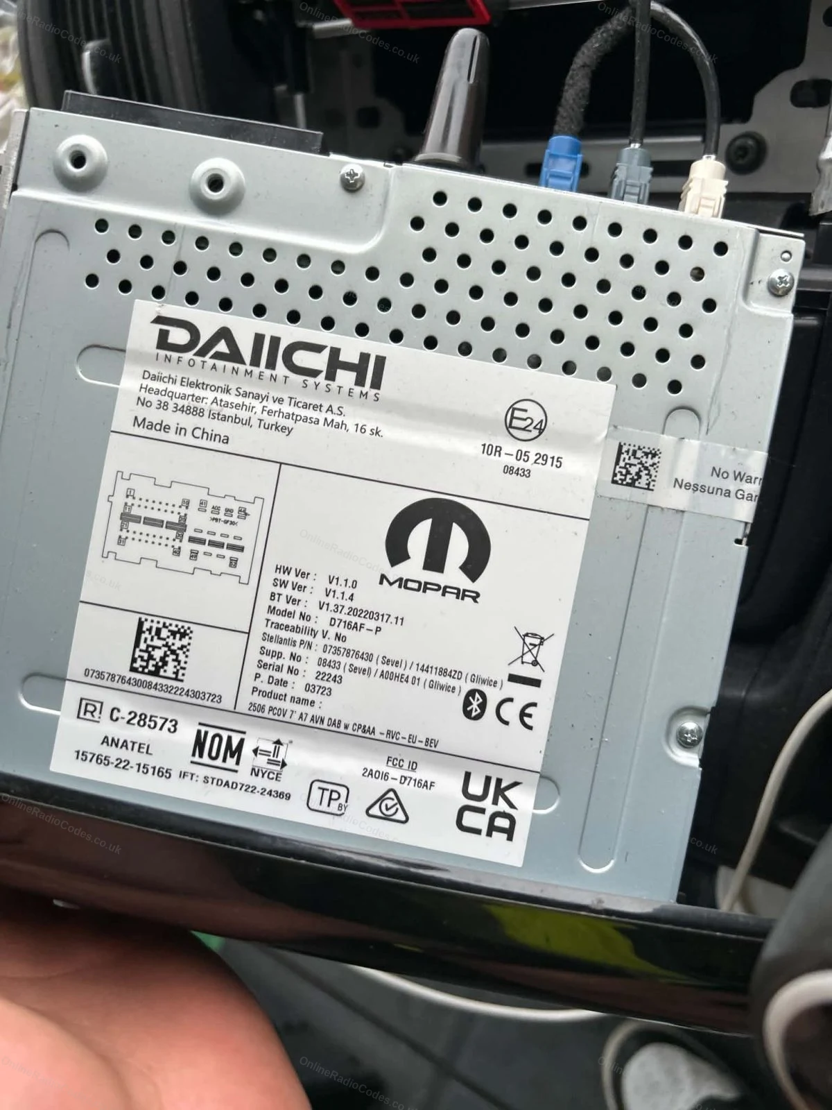 Serial label on the back of the removed unit