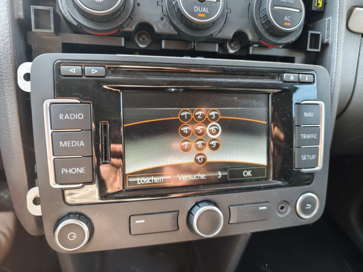 Code entry screen on the radio display