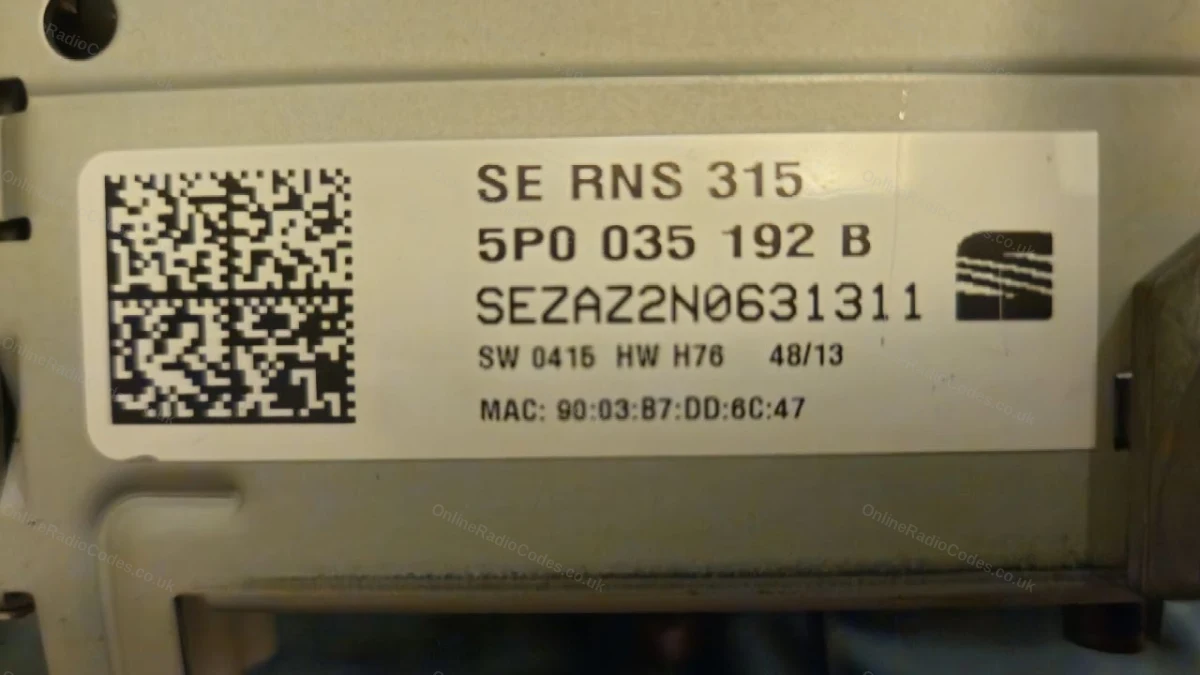 SEZ serial label on a SEAT navigation unit