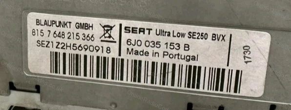 SEAT label with the SEZ serial