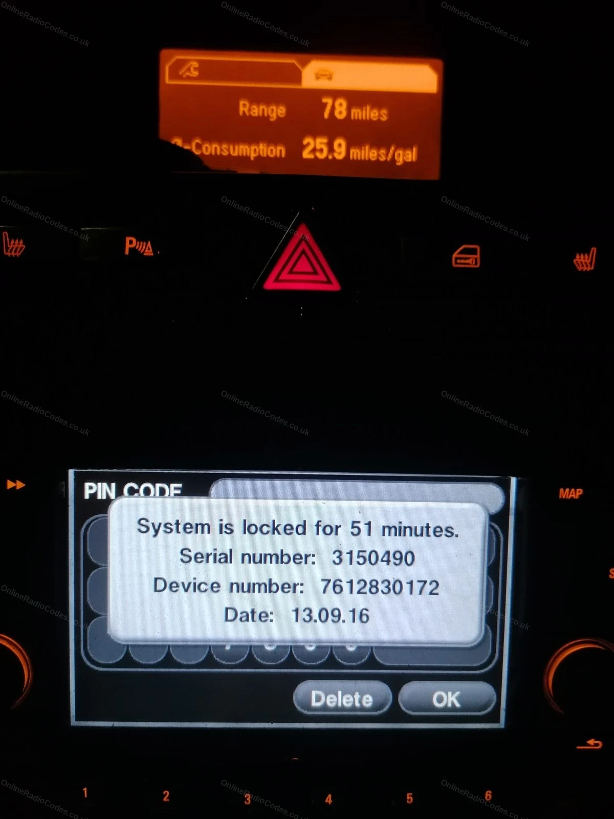 Lock screen photographed at night