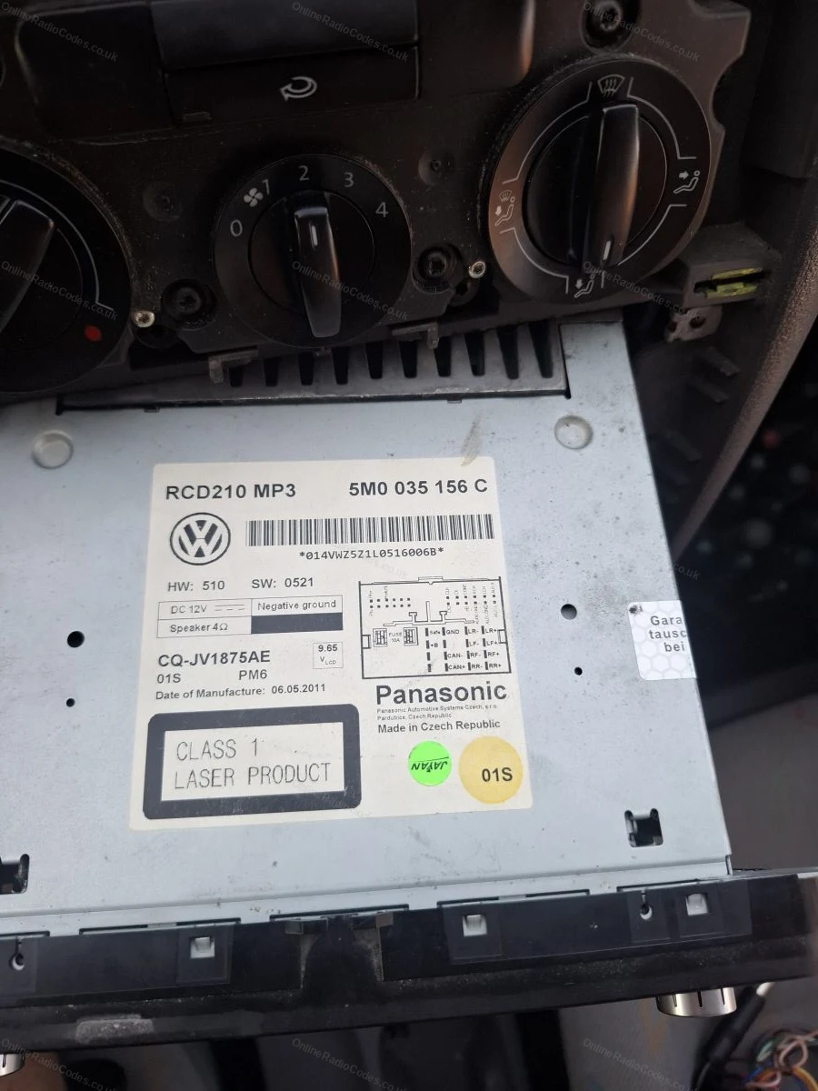 Label on the side of the radio as it is removed