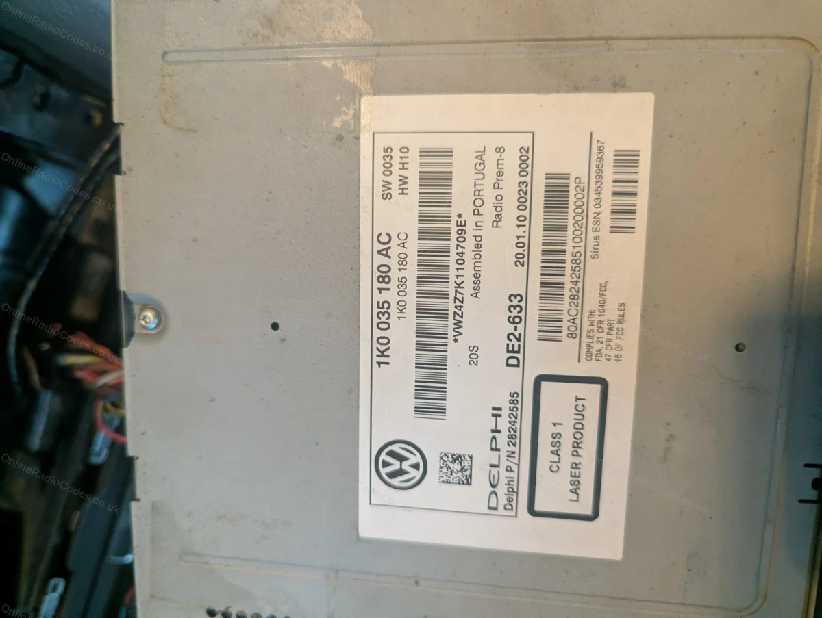 VWZ serial label on the top of the radio