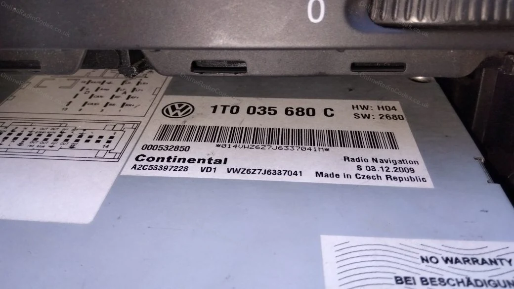 Serial label visible after sliding the radio out of the dash