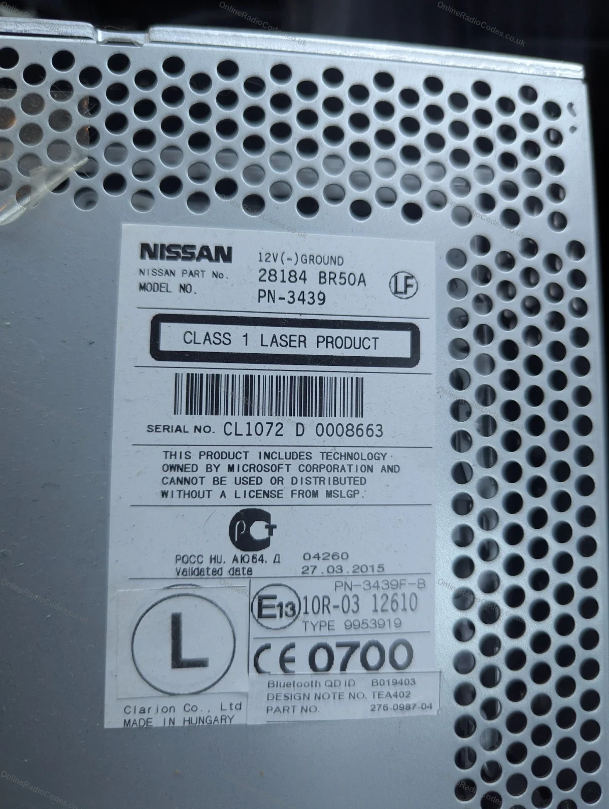 Nissan Clarion (CL series) serial number label