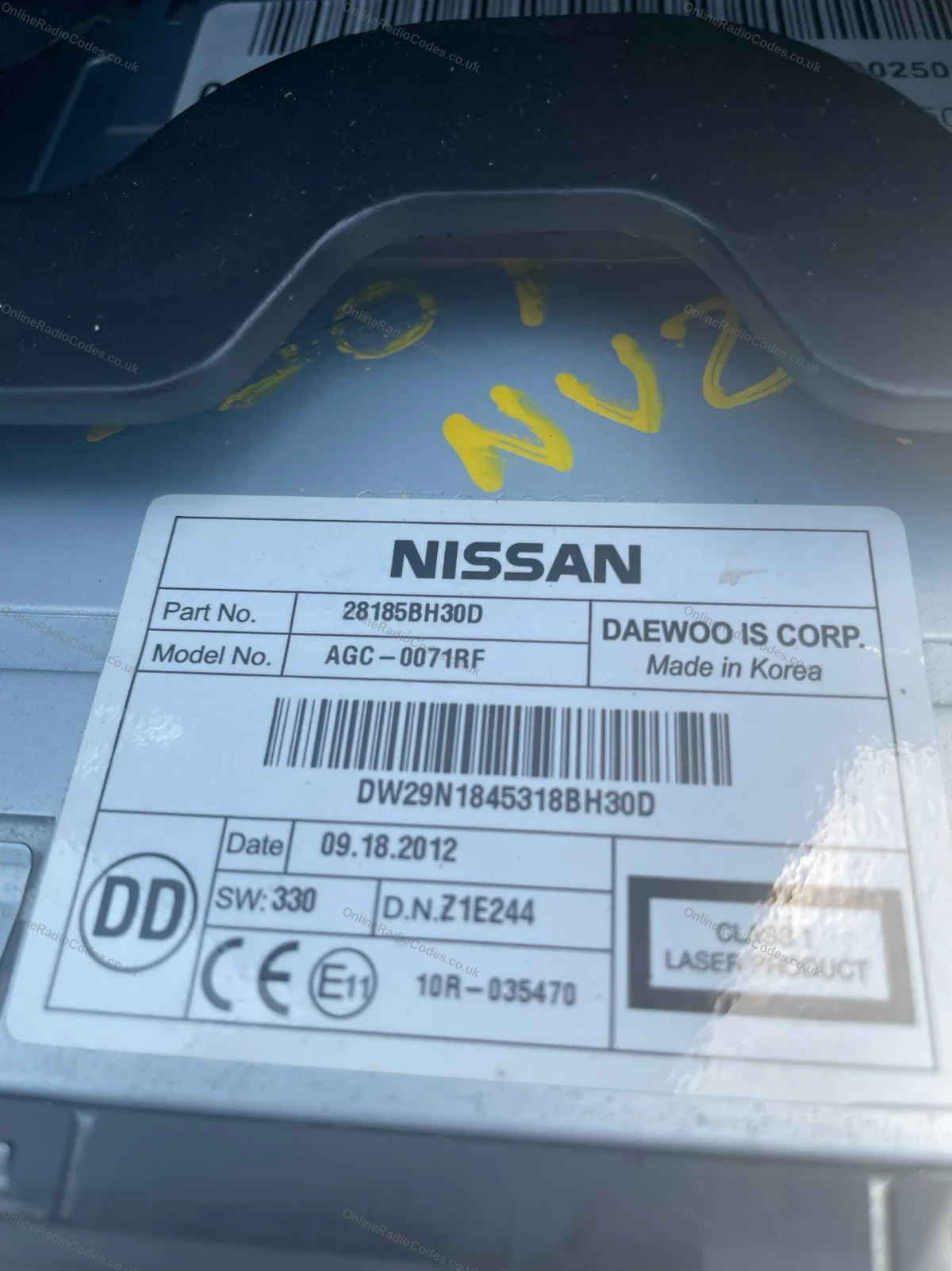 Nissan Daewoo (DW series) serial number label