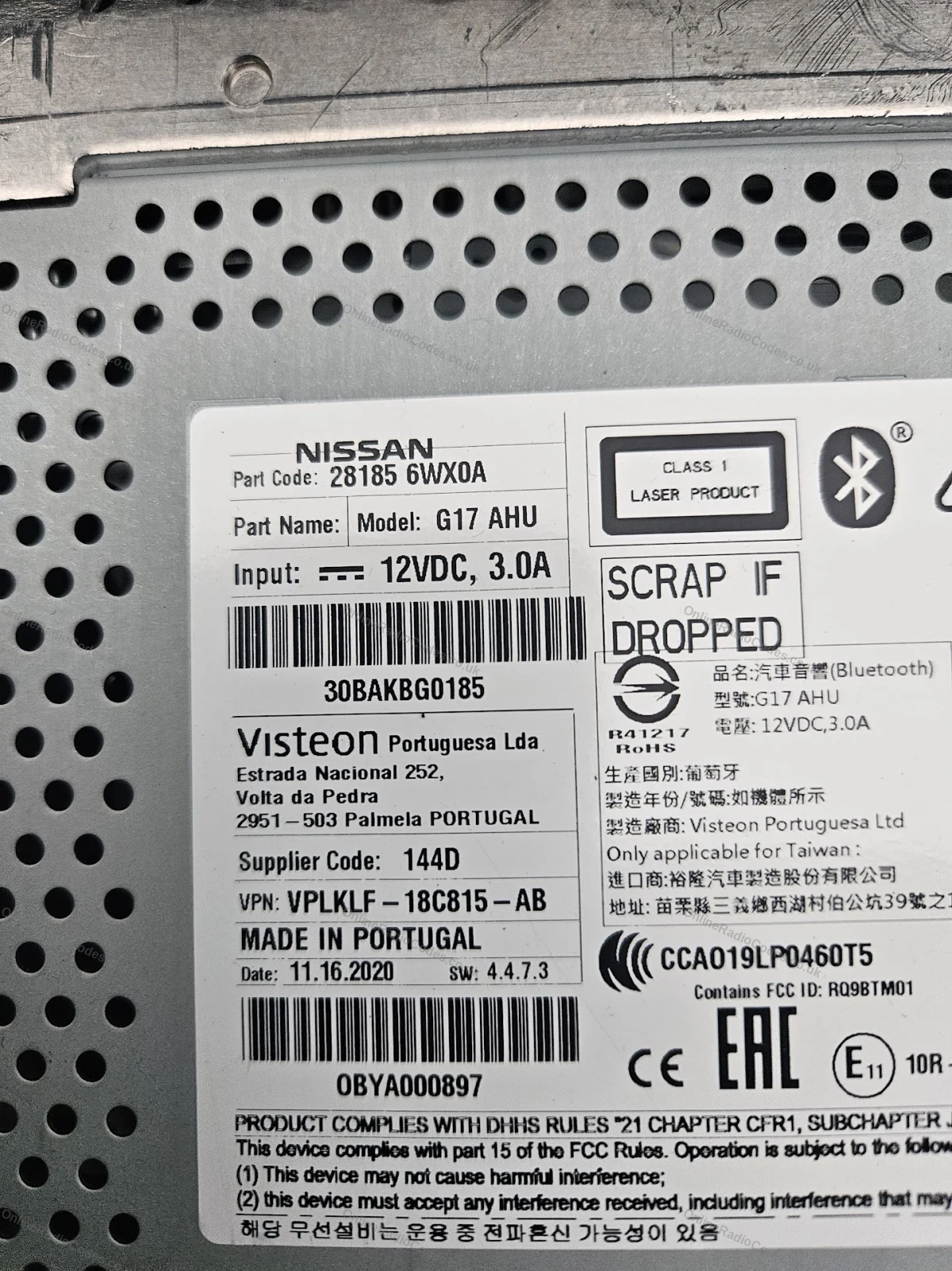Nissan Visteon serial number label