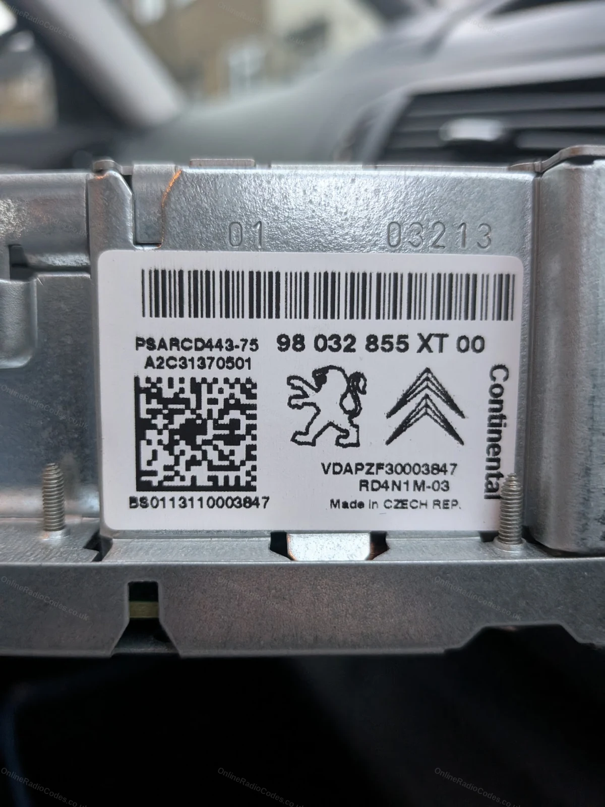 Peugeot A2C Continental serial number label