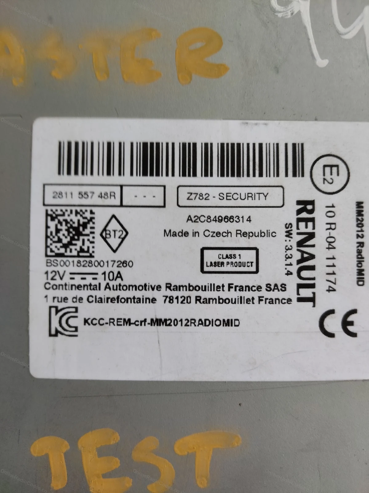 Renault alternative security number label