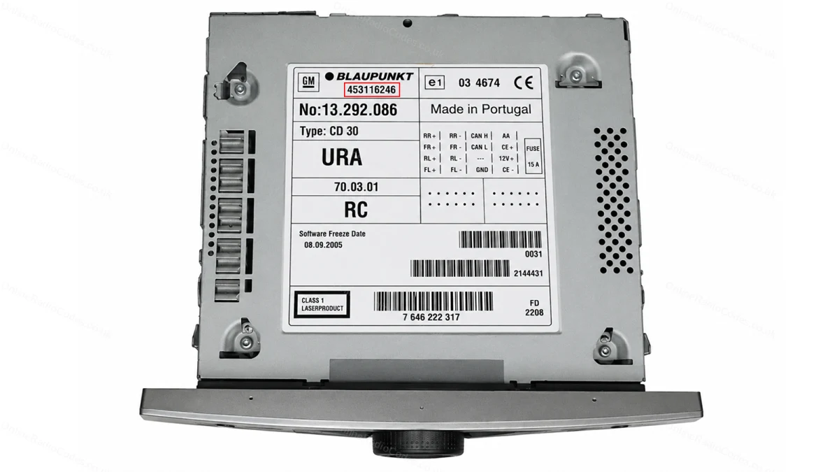 Vauxhall CD30 serial label